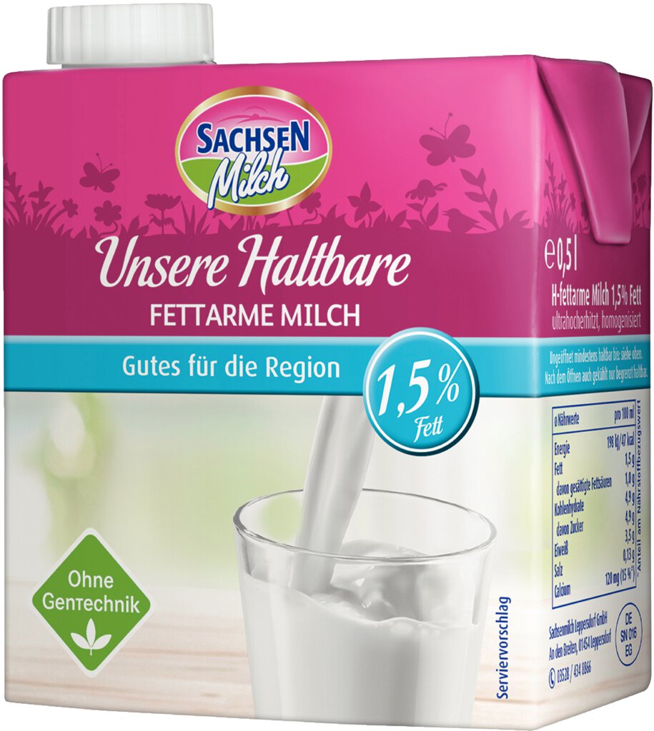 Sachsen H-Milch 1,5% 0,5 Liter Schraubv